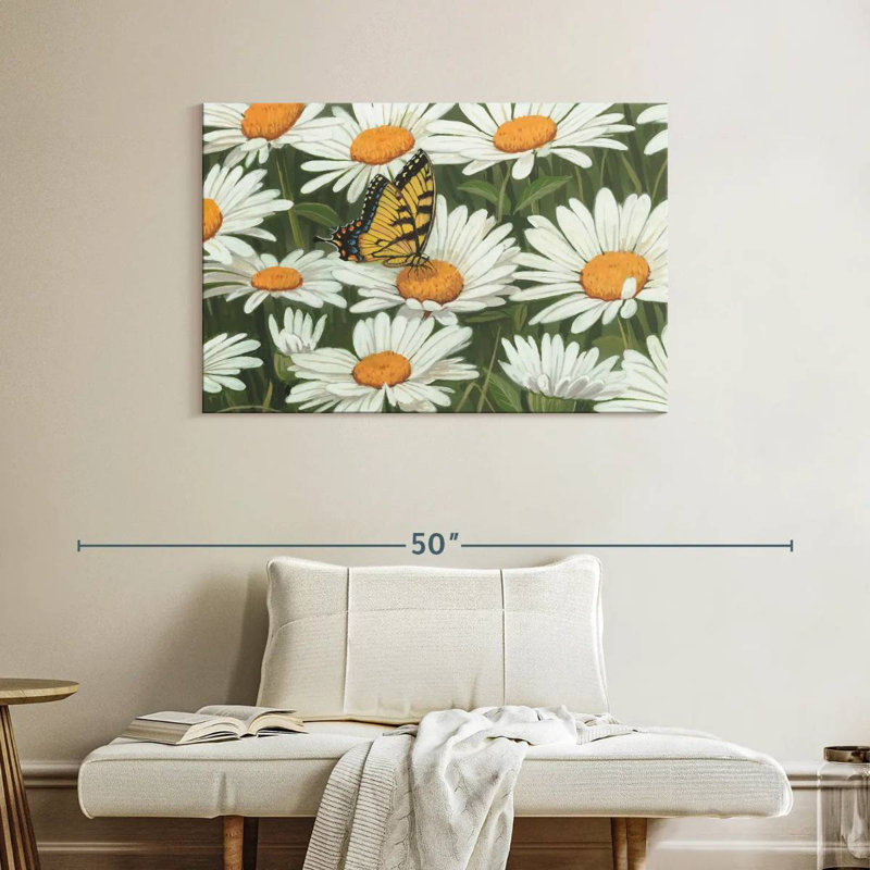 Harnek marguerites et papillon, H 26 po x l 39 po
