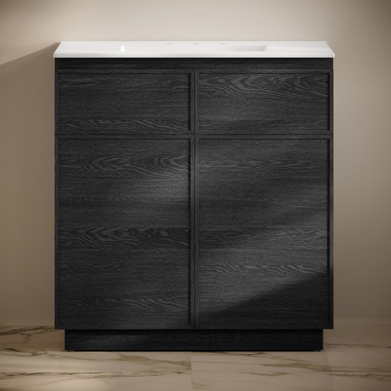 St. Tropez 36" Freestanding Bathroom Vanity With Sink Top, White, Black, 8" Centers