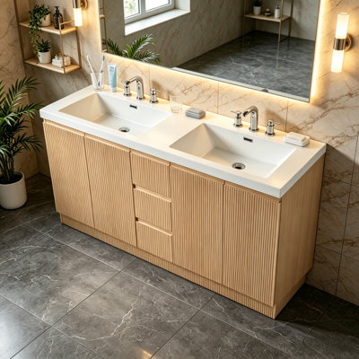 59.3'' Freestanding Double Bathroom Vanity Set With Fluted Texture And SMC Top
