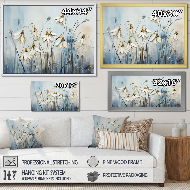 Décoration murale minimalisme bleu et blanc Harmony I - Neiges, H 24 po x l 32 po x P 1 po, Cadre flottant noir