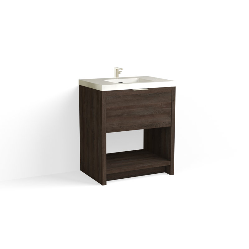 Vista 30" W Freestanding Single Bathroom Vanity, White Gloss, Single-Hole, White Nanomatte/Matte Black