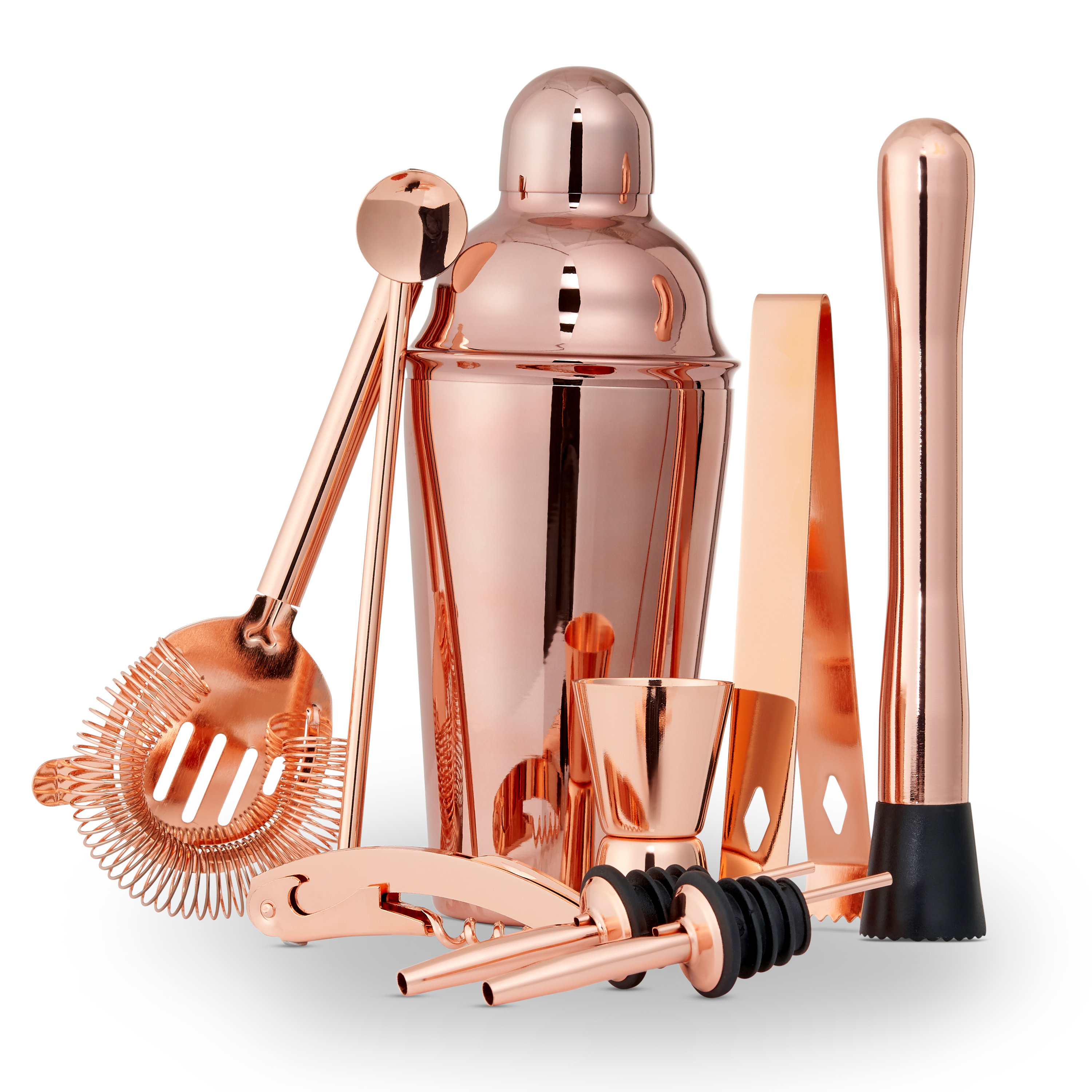 Belfry Kitchen 10 Pcs Rose Gold Stainless Steel Cocktail Making Kit Recipe  Book - Copper Mixology Gift