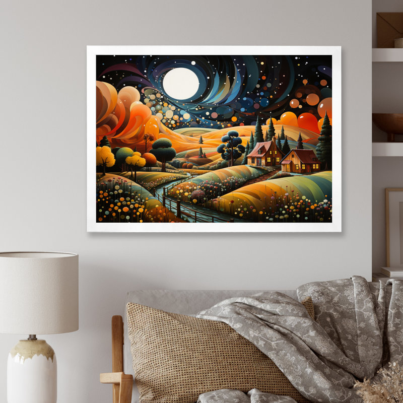 Jimmi Farmhouse Farmstead Abstraction Pointillism II - impression, H 16 po x l 32 po x P 1 po, Cadre simple blanc