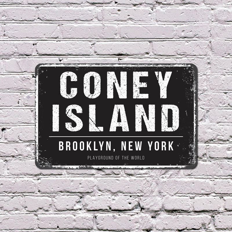 Enseigne en aluminium 12 po x 18 po Coney Island Brooklyn, NY, H 12 po x l 18 po x P 0,1 po, Vert