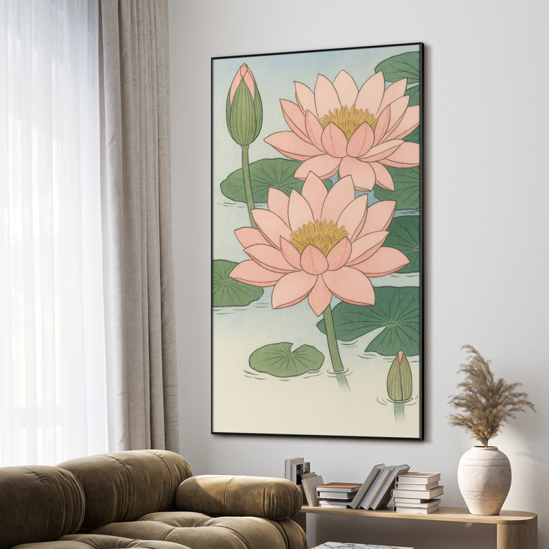 «Pink Lotus Blossoms over Water», reproduction d'art sur toile encadrée (assemblage de cadre requis), H 72 po x l 46 po