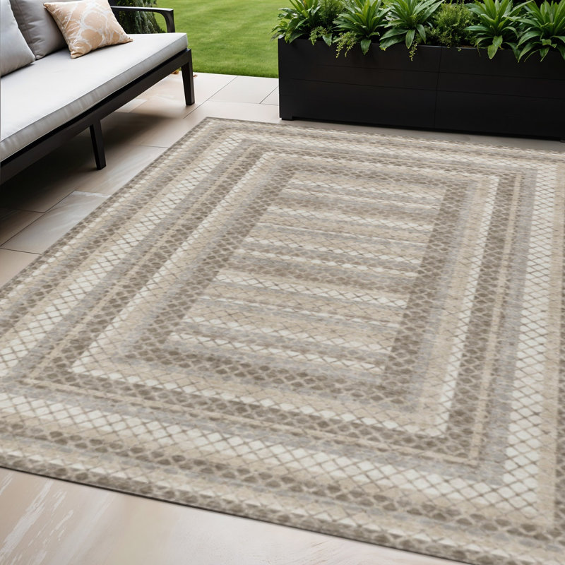 Tapis intérieur / extérieur lavable taupe et ivoire 5 pi x 8 pi