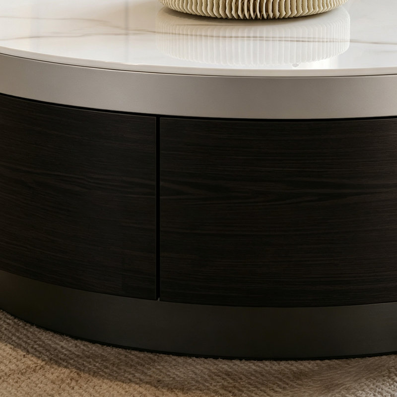 Table basse de salon moderne avec rangement rond, 12.99" H x 27.55" W x 27.55" D, White/Light Grey Top/Black Base