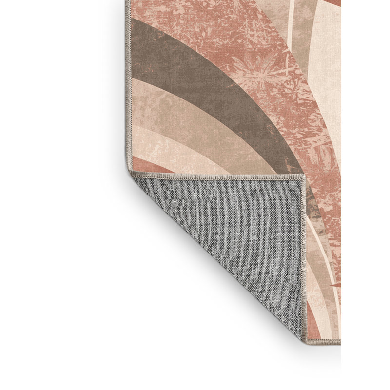 Tapis arc-en-ciel beige art déco lavable à la machine Osazee Flamingo, 8 x 10