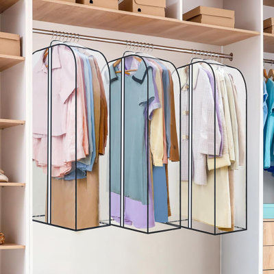 Paquet de 6 sacs à vêtements transparents pour suspendre les vêtements avec fermetures à glissière sur les deux côtés, sac de rangement pour le manteau, la robe et la fourrure dans le placard