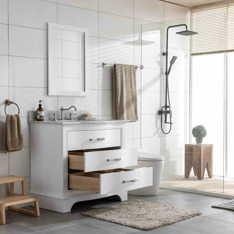 Ensemble de meuble-lavabo simple 36 po Fiona, Blanc / nickel brossé