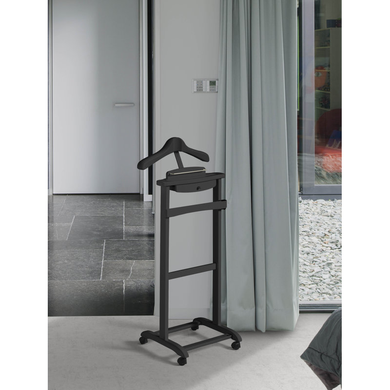 Solid Wood Iron Freestanding Valet Stand, Black