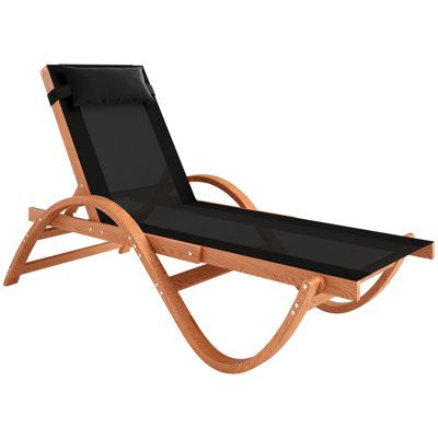 Larch Wood Lounge Chair, 4-Level Adjustable Tanning Chair, Full Flat Patio Lounger with Mesh Seat, Outdoor Sun Chaise for Patio Beach by Wrought Studio