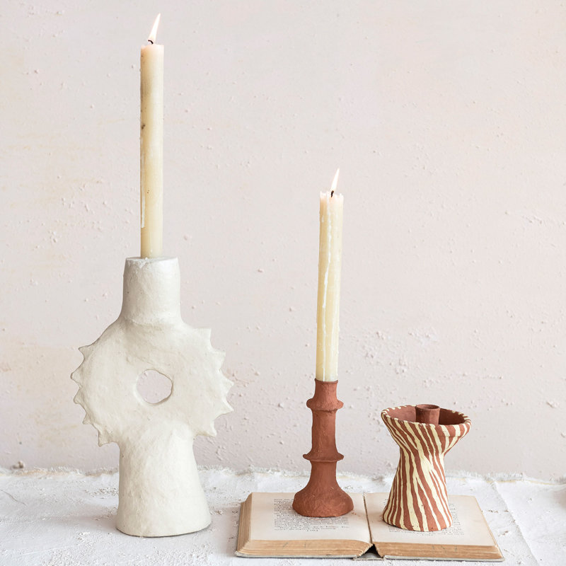 Handmade Paper Mache Spiked Taper Candle Holder