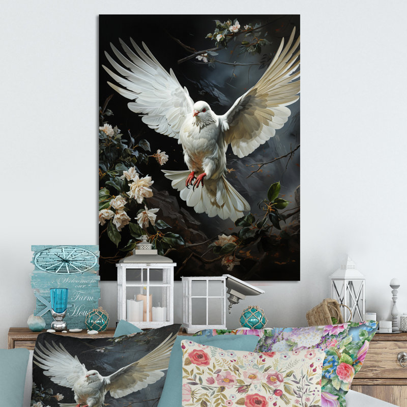 Décoration murale en métal White Dove Messenger Of Peace, H 20 po x l 12 po