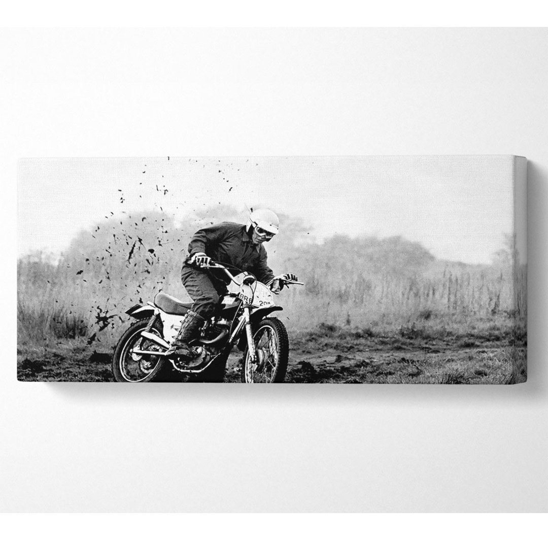 Motor Bike In The Mud B N W - Leinwandbilder auf Leinwand