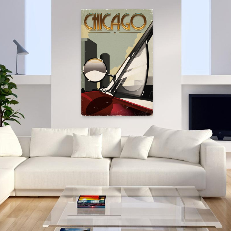 Chicago, art déco, affiche de voyage classique, architecture rétro, art mural urbain, H 48 po x l 32 po