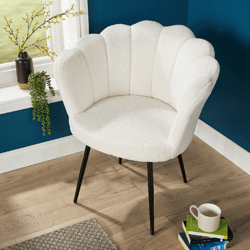 Afifah Scallop Barrel Occasional Accent Chair, White