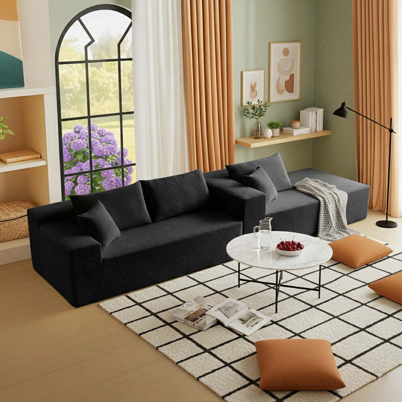 Boneless 103.54 Inch L-Shaped Modern Modular Sectional Sofa With Chaise And Pillows Featuring High-Density Sponge And Velvet Upholstery