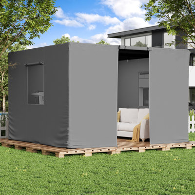 12Ft X 12Ft Pergola Winter Cover,  All-Season Pergola Accessory, Outdoor Pergola Cover With Sidewalls And Mesh Windows, Waterproof Enclosure For Weather Protection, Fits Most Pergola Sizes