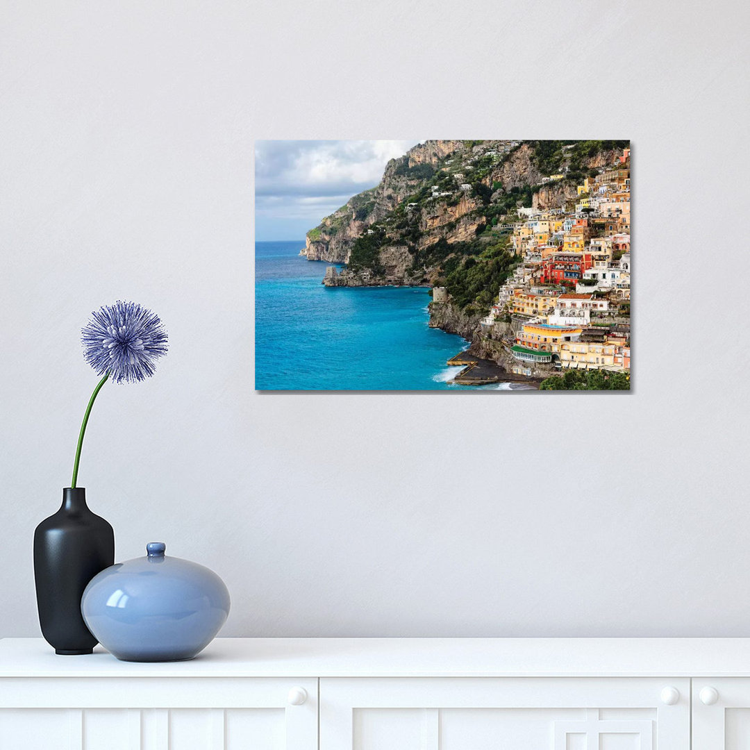 Coastal Scenic Town Of Positano by George Oze - Wrapped Canvas Print