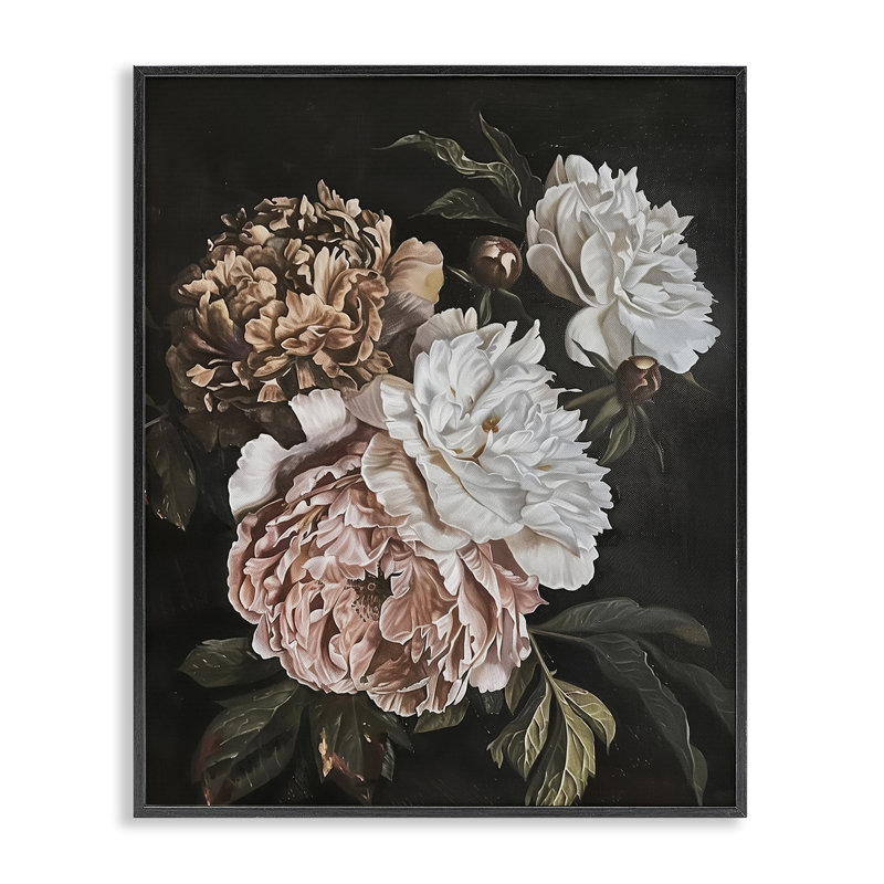 Moody pivoines sur giclée encadrée noire, design par Arlington Prints, H 14 po x l 11 po, Giclée encadrée noir minuit