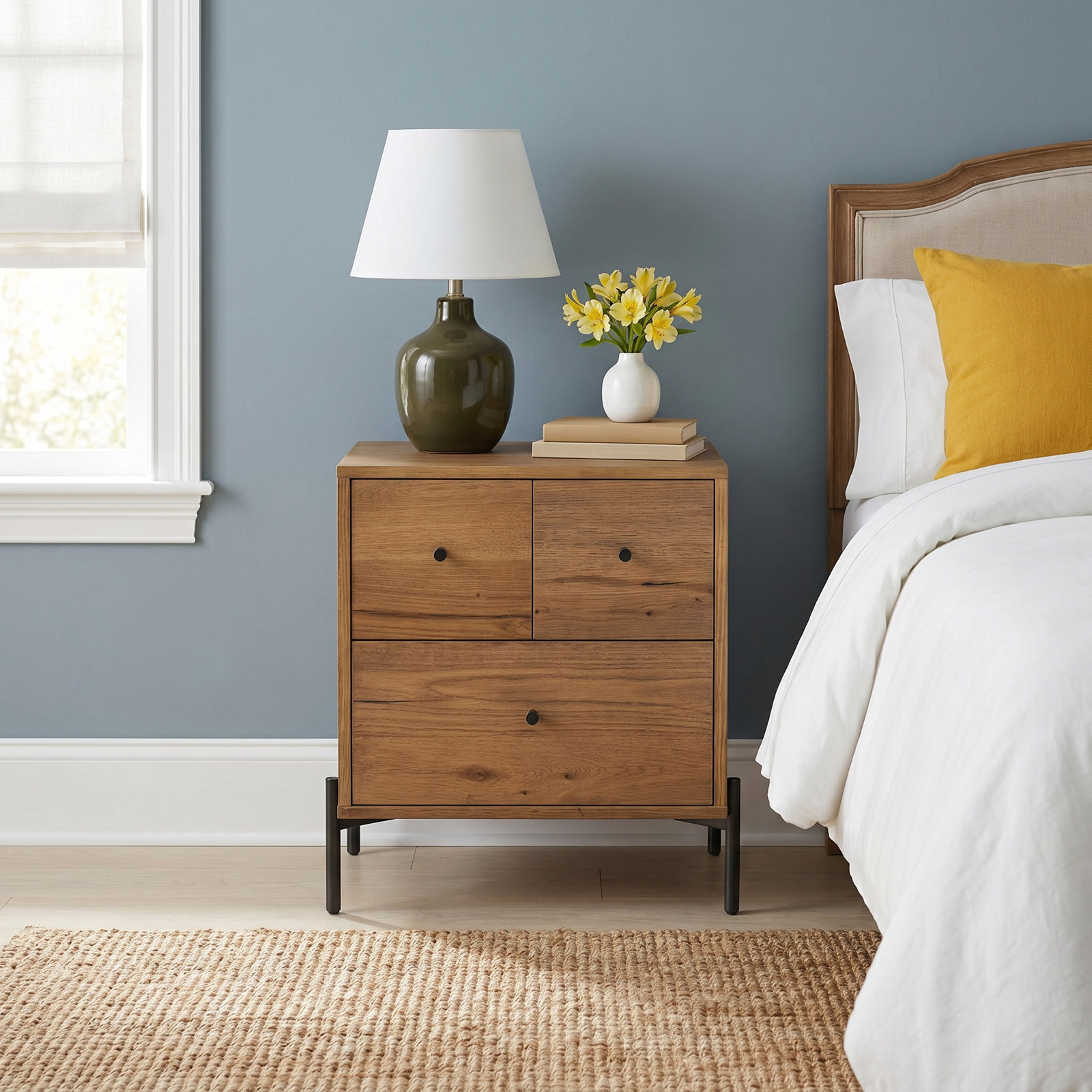 Aceton 3 - Drawer Nightstand, Amber Oak Resin