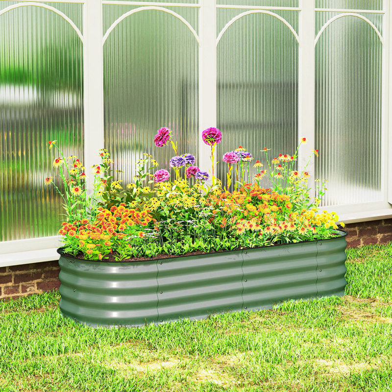 Lit de jardin surélevé en métal Sairah, H 16,5 po x l 94,5 po x P 23,5 po, Brun