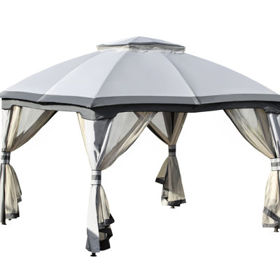 Backyard Gazebo 10' X 12', Grey, Solid Steel Frame With Double Vented Roof And Zippered Mesh Sidewalls For Patio Relaxation Area Grey Outdoor Gazebo, Garden Leisure