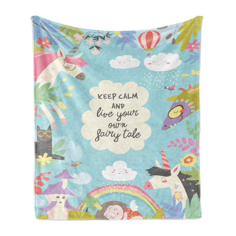 Ambesonne Saying Fleece Throw Blanket Keep Calm Multicolor, 70" W x 90" L