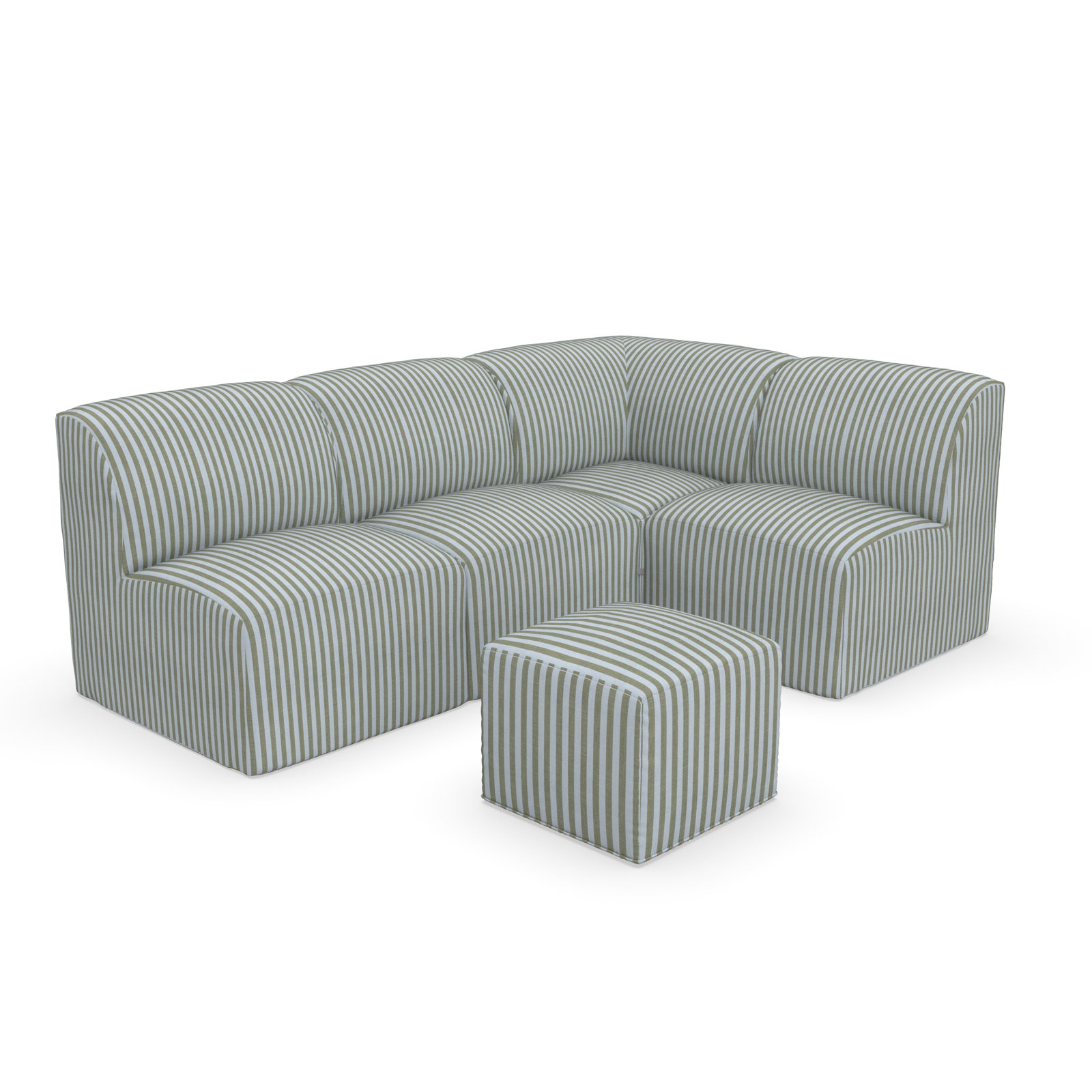 Praia 90" Sunbrella® Patio Sectional, Sail Away Aloe Striped Sunbrella®