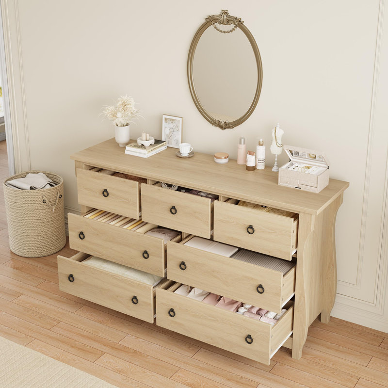 7 Dresser for Bedroom, 54" Wide Drawer Dresser with Storage Freestanding, Wooden Closet Storage Chest for Living Room, Bedroom, Entryway, Natural Oak