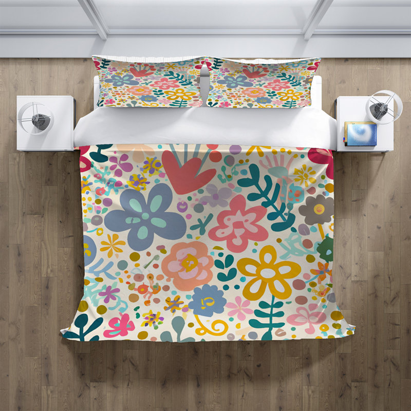 Polyester Floral Duvet Cover, King Duvet Cover + 2 King Shams