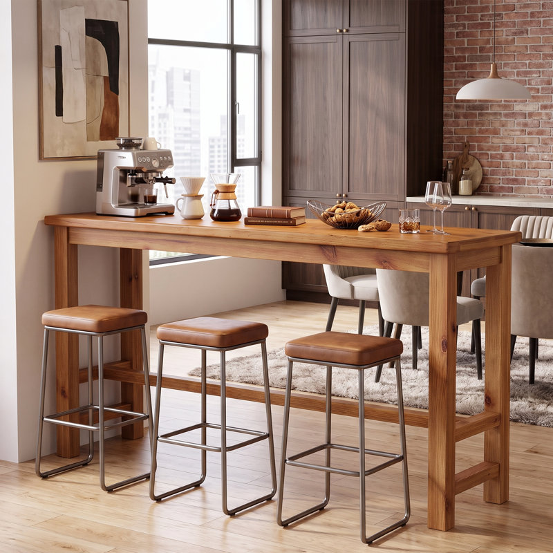 Table de bar rectangulaire mince de 160 cm en bois massif pour bar à domicile.