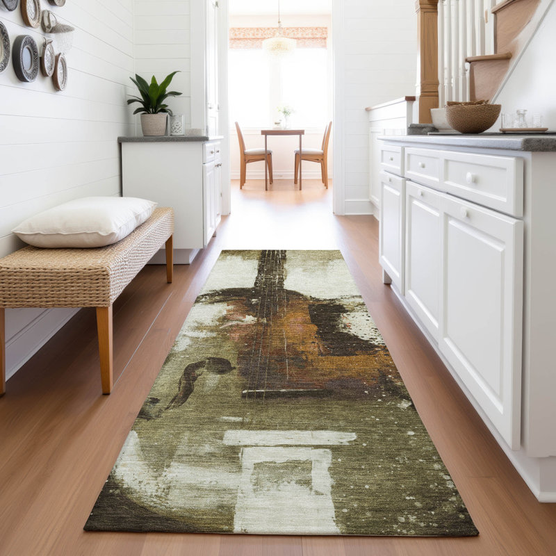 Tapis intérieur / extérieur brun lavable à la machine Xhevrie, Tapis de couloir 2 pi 3 po x 7 pi 6 po