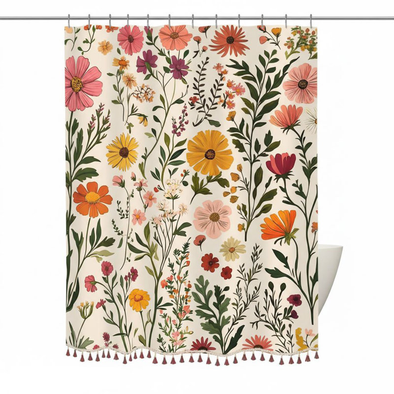 Rideau de douche Boho 72 x 72, Blanc / vert / rose floral