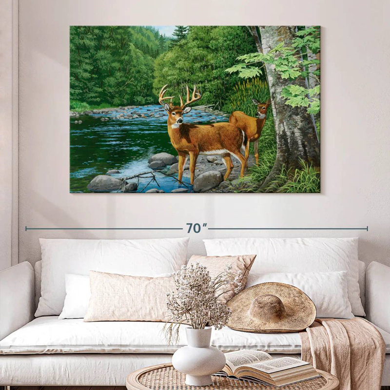 Brampt Streamside White Tail Deer, 34" H x 51" W