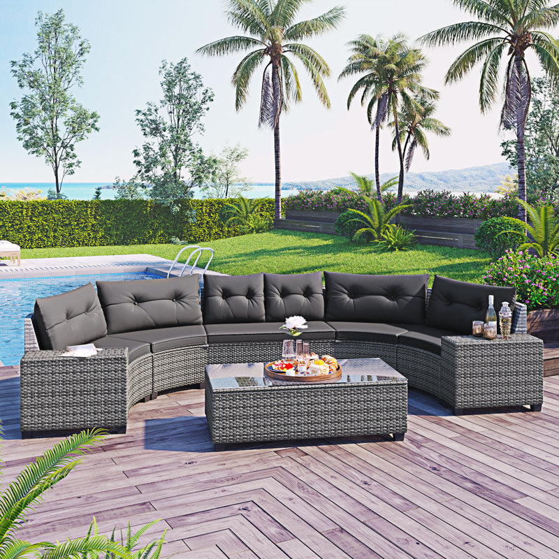 8-pieces Outdoor Wicker Sectional Sofa Set, Gray
