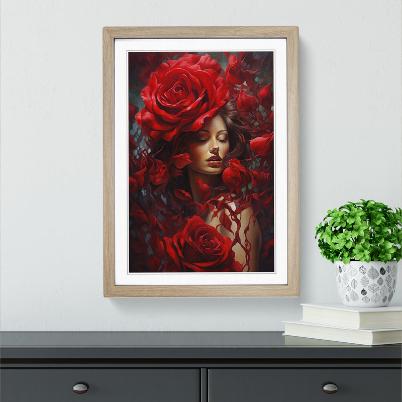 Rose Contemporary No.2 - Single Picture Frame Print on Wood, 46cm H x 34cm W x 2cm D, Oak