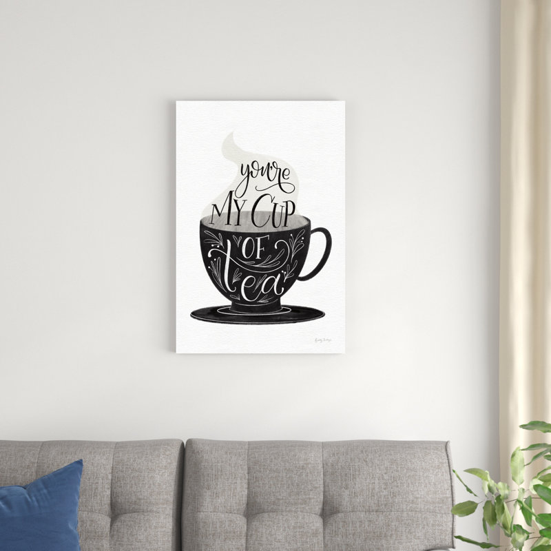 «My Cup Of Tea BW» par Becky Thorns - art textuel sur toile tendue, H 30 po x l 20 po