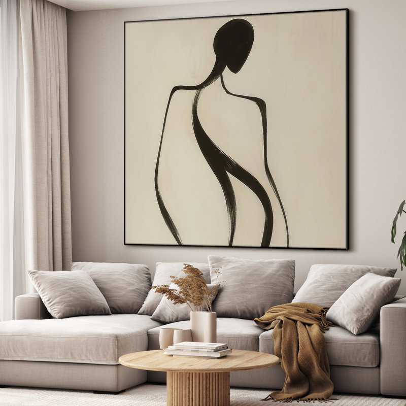 Extra Large Wall Art Fabric Print - Abstract Netural Modern Artwork Artwork Decor for Living Room or Bedroom - "Frame Assembly Required (Unfinished Frame)"