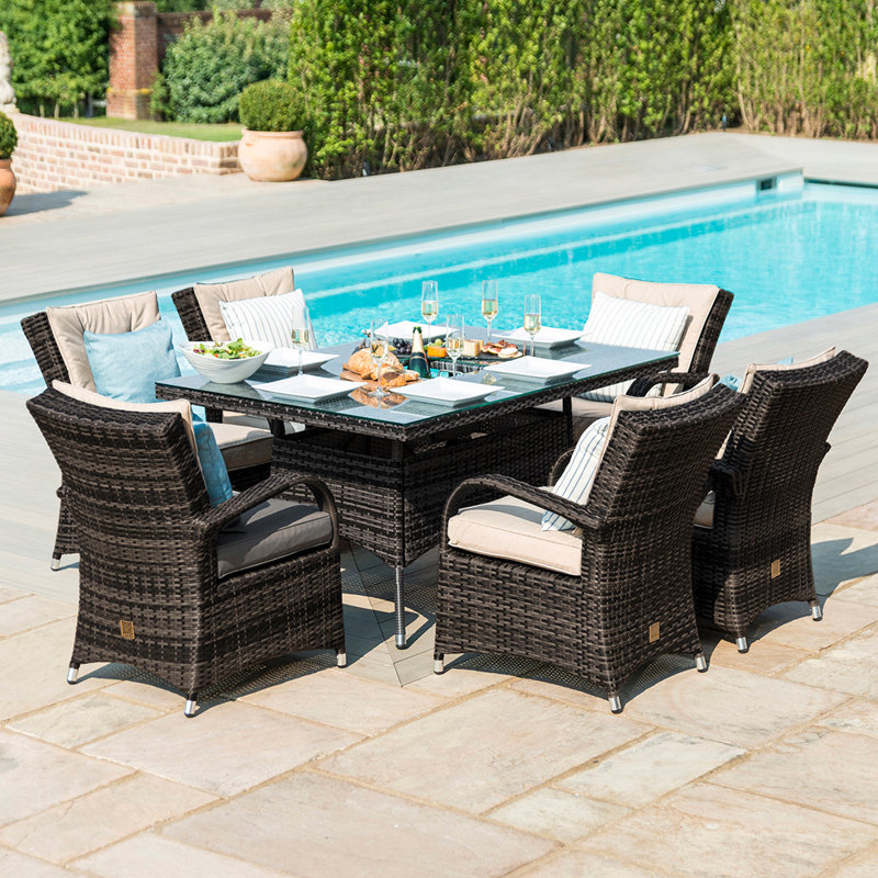 Coshocton 6 Seat Rectangular Rattan Dining Set - with Ice Bucket, Brown