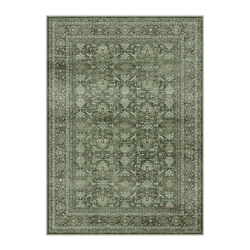 Kitty Machine Washable Area Rugs for Living Room with Non-Slip Backing Green Rug, Rectangle 5' x 7'