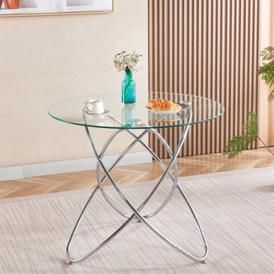 Table de salle à manger en métal avec pieds en verre peu encombrants, détails exquis, structure stable, faible taux de service après-vente, table trempée de 40,64 lb pour le salon, style unique, facile à nettoyer,