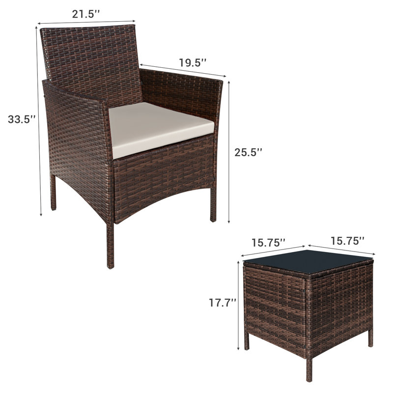 Ensemble de meubles d'extérieur en rotin 3 pièces avec coussins toutes saisons Jagger, Beige