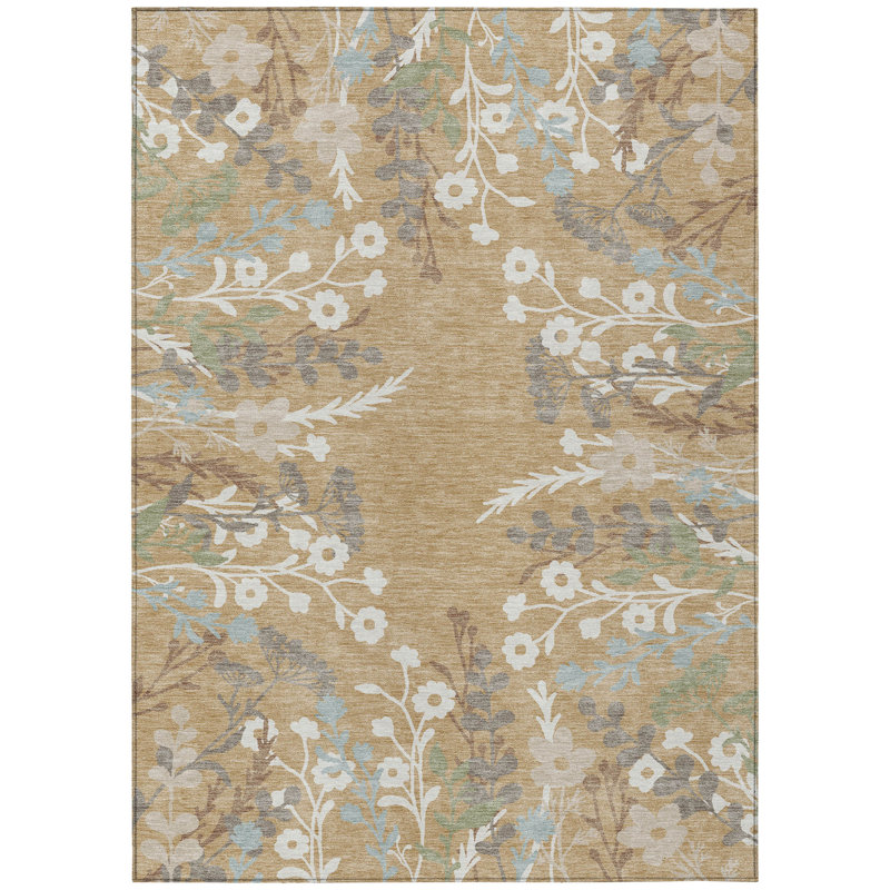 Machine Washable Indoor/Outdoor Bourkelands ACN2334 Floral Rug, Rectangle 3' x 5'