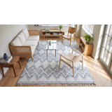 8x11 Ivory Hand-Knotted Wool Layered Diamond Weave Geometric Modern Contemporary Carpet Rug