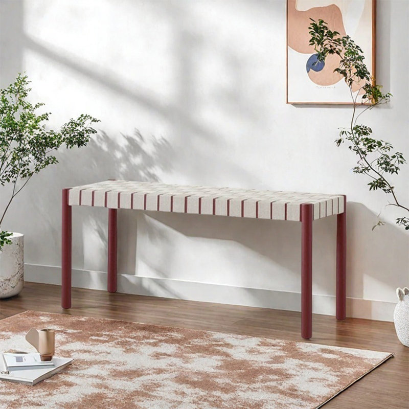 Banc tabouret en bois massif, Rouge / Blanc