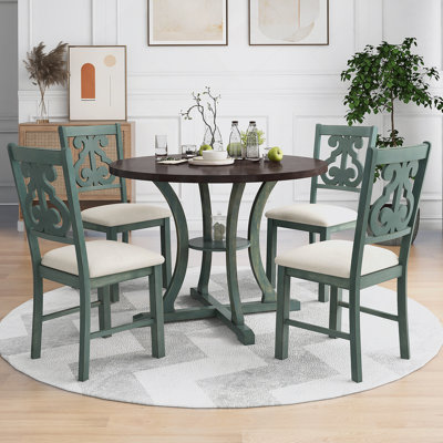 Table de salle à manger 5 pièces et 4 chaises en tissu avec tablette de rangement