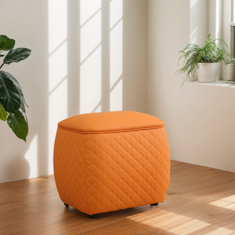 Ottoman Low Stool Small Foot Stool Step Stool Foot Rest Soft Sofa Stool And Comfortable Ottoman Rectangle, Orange