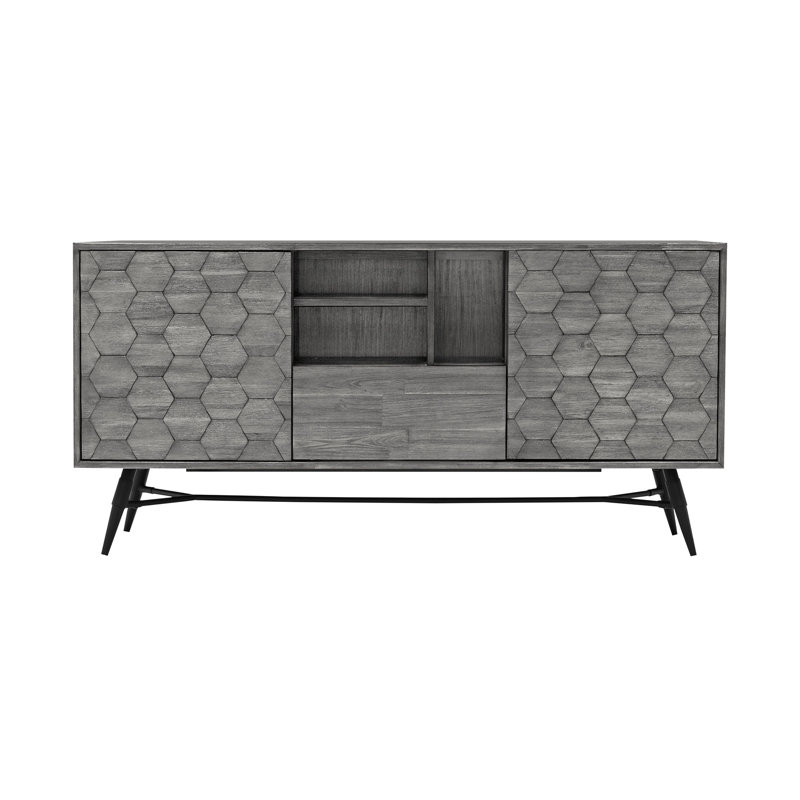 Gray Wood Buffet, 63" L, 18" W, 31" H, Multi - Use Storage, Simple Assembly For Any Home Function Easy